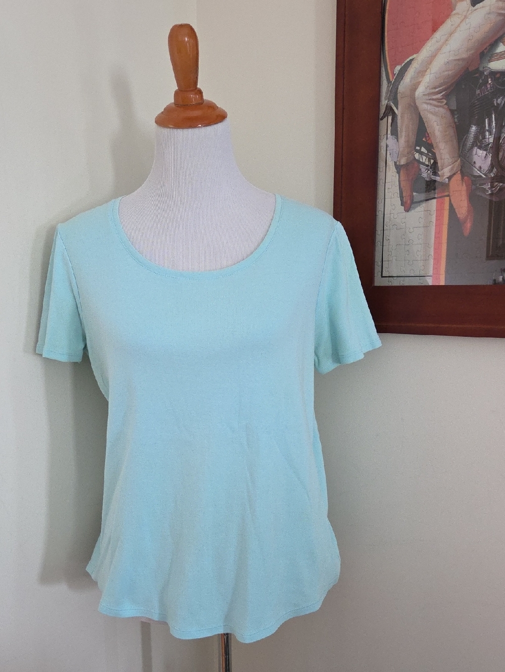 Chico's Short Sleeve Scoop Neck Tee in Light Aqua